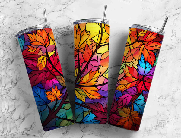 Fall Stained Glass Skinny Travel Tumbler