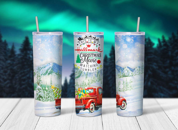 Christmas Movie Watching Skinny Travel Tumbler