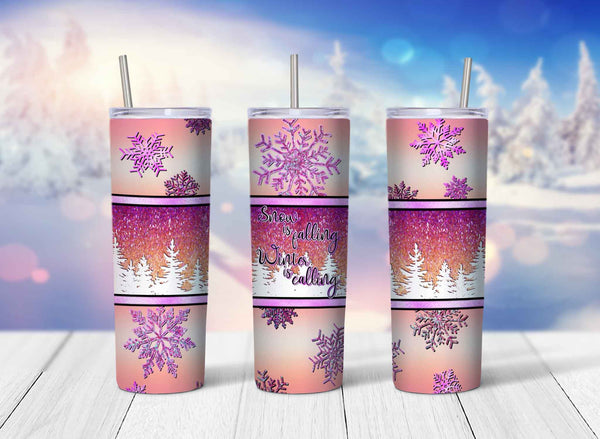 Snow is Falling Skinny Travel Tumbler