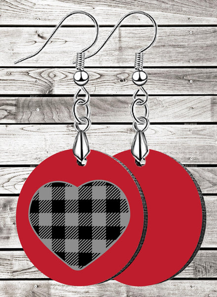 Plaid Heart Circle Design SpectraLuxe Dangle Earrings