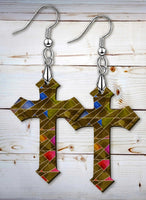 Stained Glass Looking Cross SpectraLuxe Dangle Earrings