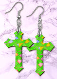 Stained Glass Looking Cross SpectraLuxe Dangle Earrings