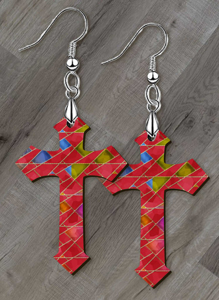 Stained Glass Looking Cross SpectraLuxe Dangle Earrings