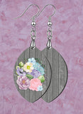 Mixed Floral on Gray Wood Marquise SpectraLuxe Dangle Earrings