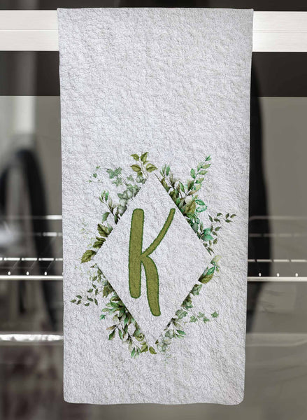 Leaves & Vines Monogram Personalized Hand Towel