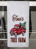 Christmas Tree Farm Truck Personalized Hand Towel