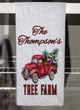 Christmas Tree Farm Truck Personalized Hand Towel