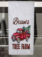 Christmas Tree Farm Truck Personalized Hand Towel