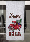 Christmas Tree Farm Truck Personalized Hand Towel