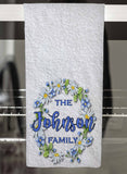 Floral Wreath Family Personalized Hand Towel