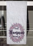 Floral Wreath Family Personalized Hand Towel