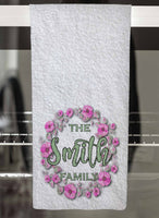 Floral Wreath Family Personalized Hand Towel