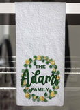 Floral Wreath Family Personalized Hand Towel