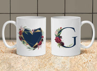 Romantic Floral Heart Navy Personalized Coffee Mug