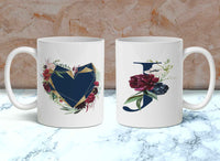 Romantic Floral Heart Navy Personalized Coffee Mug