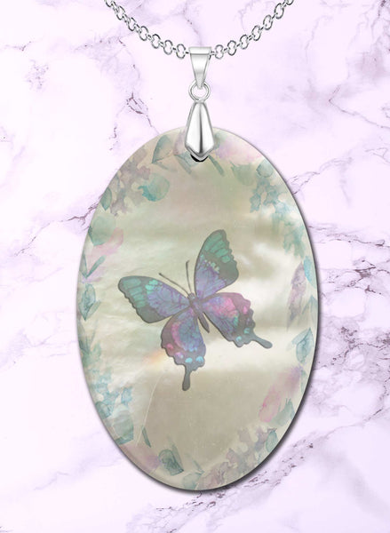 Watercolor Butterfly Oval LumaShell Necklace
