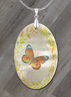 Watercolor Butterfly Oval LumaShell Necklace