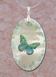 Watercolor Butterfly Oval LumaShell Necklace