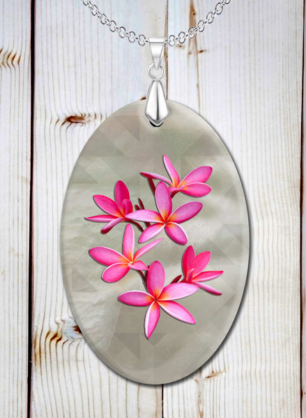 Floral Image with Artistic Angles Background Oval LumaShell Necklace