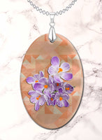 Floral Image with Artistic Angles Background Oval LumaShell Necklace