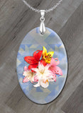 Floral Image with Artistic Angles Background Oval LumaShell Necklace