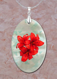Floral Image with Artistic Angles Background Oval LumaShell Necklace