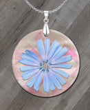 Floral Image with Artistic Angles Background Round LumaShell Necklace
