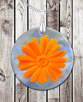 Floral Image with Artistic Angles Background Round LumaShell Necklace