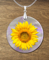 Floral Image with Artistic Angles Background Round LumaShell Necklace