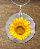 Floral Image with Artistic Angles Background Round LumaShell Necklace