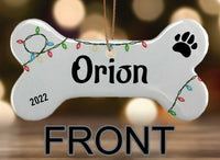 Christmas Lights Personalized Bone Shaped Porcelain Ornament