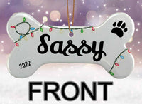 Christmas Lights Personalized Bone Shaped Porcelain Ornament