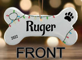 Christmas Lights Personalized Bone Shaped Porcelain Ornament