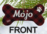 Plaid Personalized Bone Shaped Porcelain Ornament