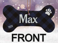 Plaid Personalized Bone Shaped Porcelain Ornament