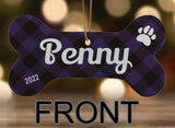 Plaid Personalized Bone Shaped Porcelain Ornament