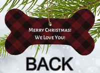 Plaid Personalized Bone Shaped Porcelain Ornament