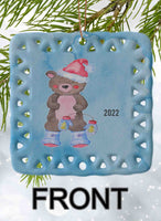 Peppermint Pals Personalized Square Porcelain Ornament