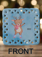 Peppermint Pals Personalized Square Porcelain Ornament