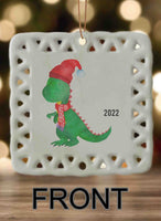 Peppermint Pals Personalized Square Porcelain Ornament