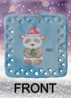 Peppermint Pals Personalized Square Porcelain Ornament