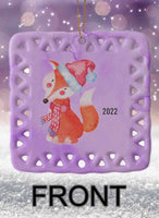 Peppermint Pals Personalized Square Porcelain Ornament