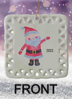 Peppermint Pals Personalized Square Porcelain Ornament