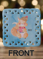 Peppermint Pals Personalized Square Porcelain Ornament