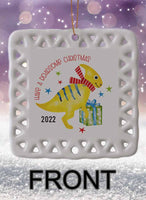 Dino Kids Personalized Square Porcelain Ornament