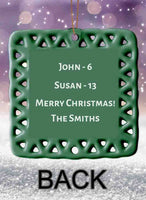 Photo Personalized Square Porcelain Ornament with Greeting