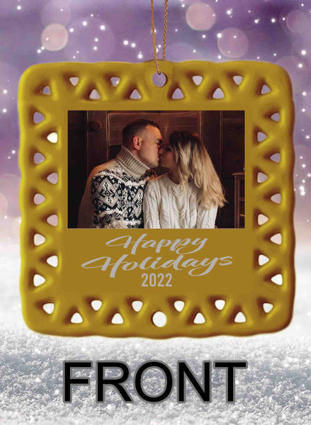 Photo Personalized Square Porcelain Ornament with Greeting