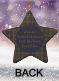 Monogramed Star Porcelain Ornament with Holiday Patterns