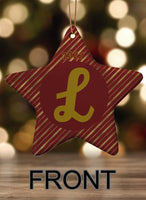 Monogramed Star Porcelain Ornament with Holiday Patterns