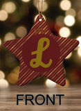 Monogramed Star Porcelain Ornament with Holiday Patterns